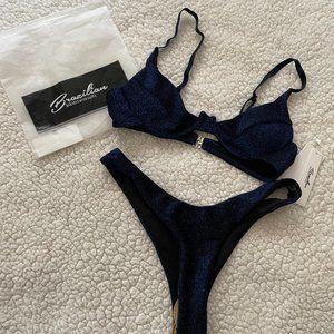 Metallic High Leg Underwire Brazilian Two Piece Bikini Swimsuit